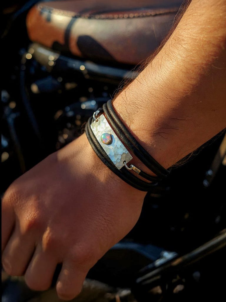 Hand-Forged Silver and Ethiopian Opal Bracelet