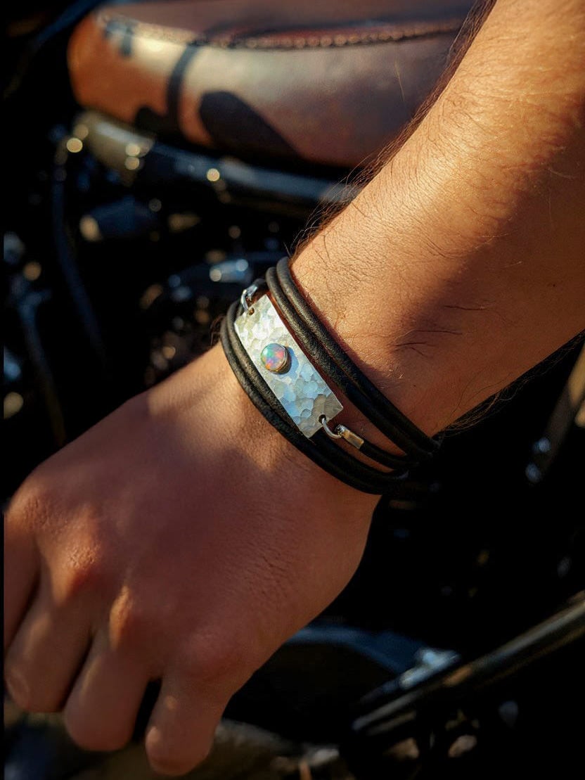 Hand-Forged Silver and Ethiopian Opal Bracelet