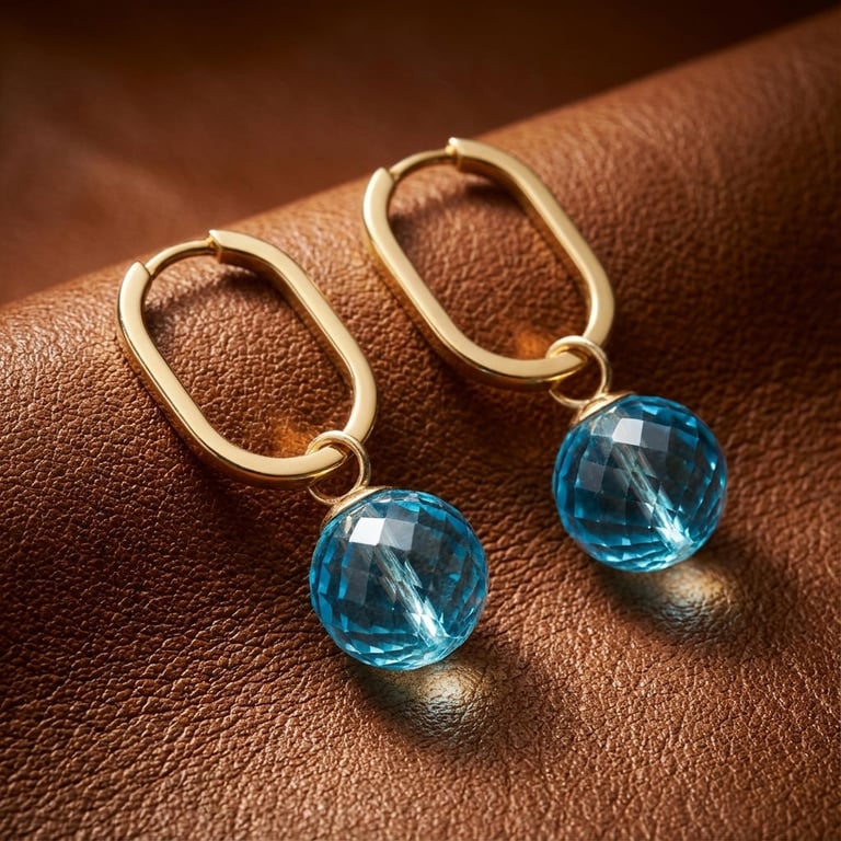Elongated Oval Hoops with Sky Blue Topaz Earrings