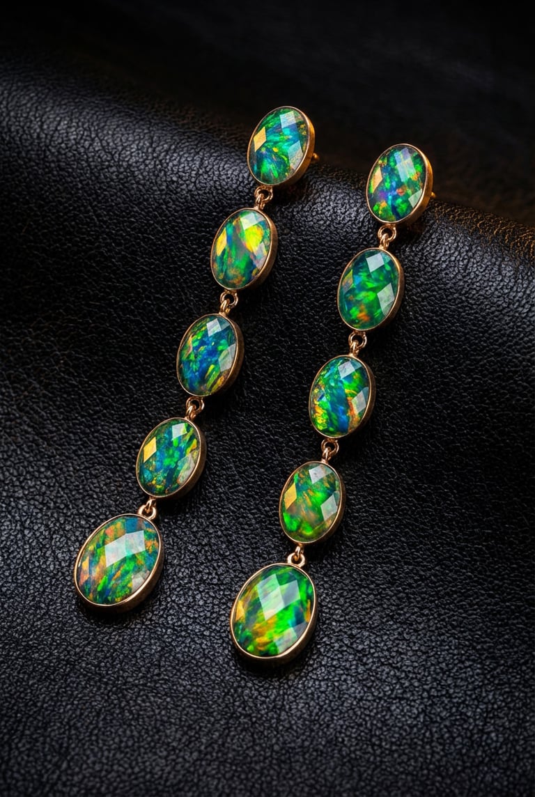 Modern Hand-Made Opal Cabochon Earrings