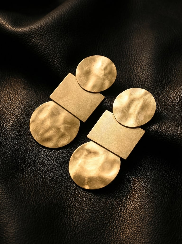 Matte Silver Geometric Earrings with Gold Coating