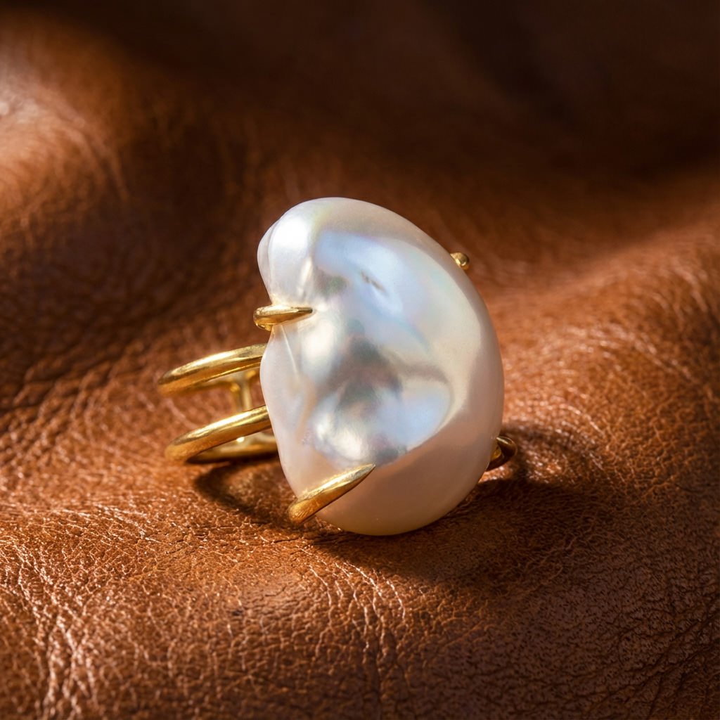 Baroque Pearl Statement Ring in Sterling Silver and Gold