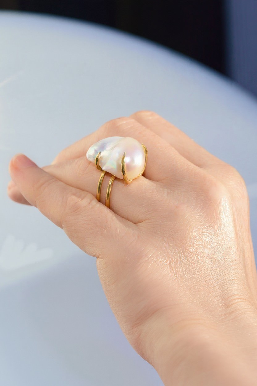 Baroque Pearl Statement Ring In Sterling Silver And Gold
