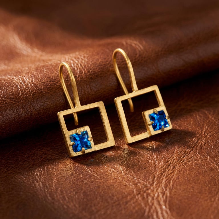 Geometric Loop Drop Earrings with Imitation Blue Sapphire
