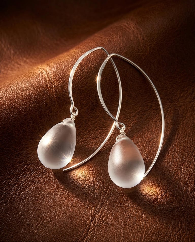 Matte Czech Glass Teardrop Earrings in Sterling Silver