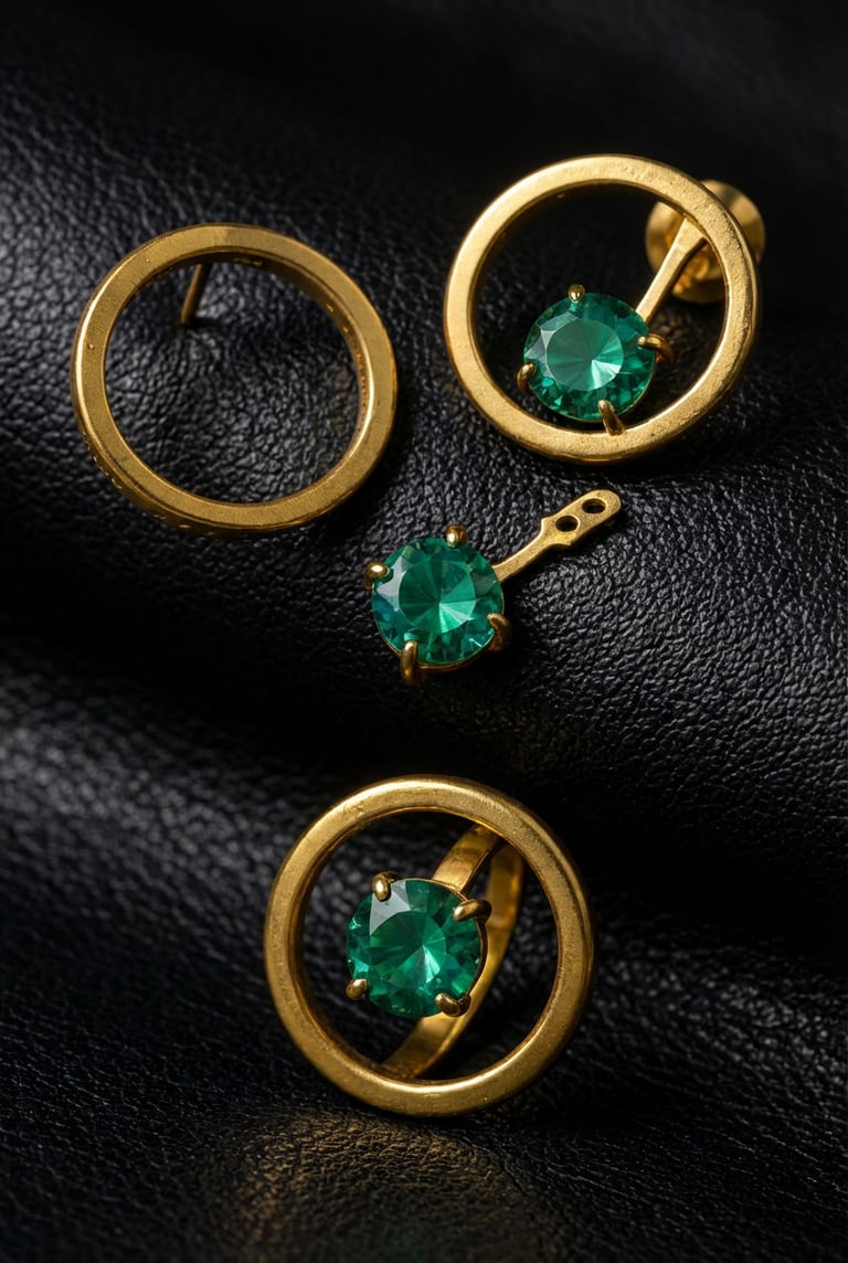 Converter Earrings and Ring with Green Moissanite