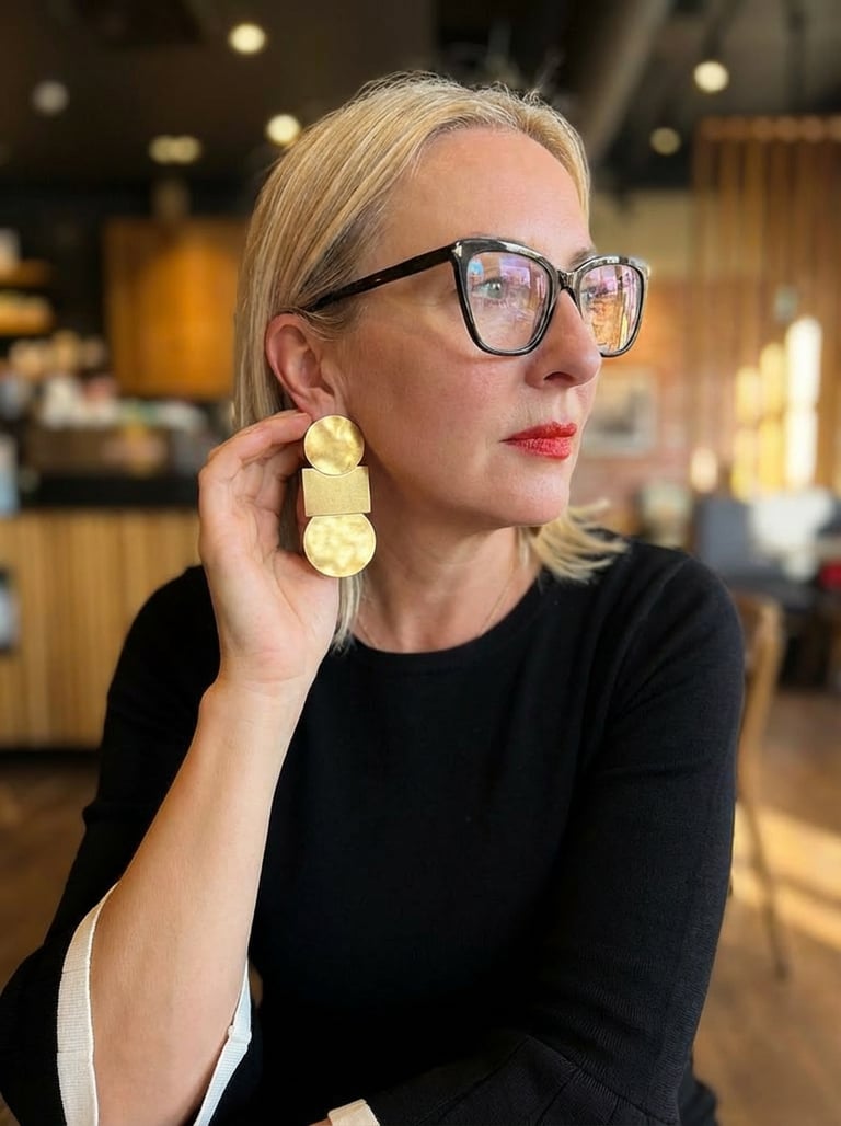 Matte Silver Geometric Earrings with Gold Coating