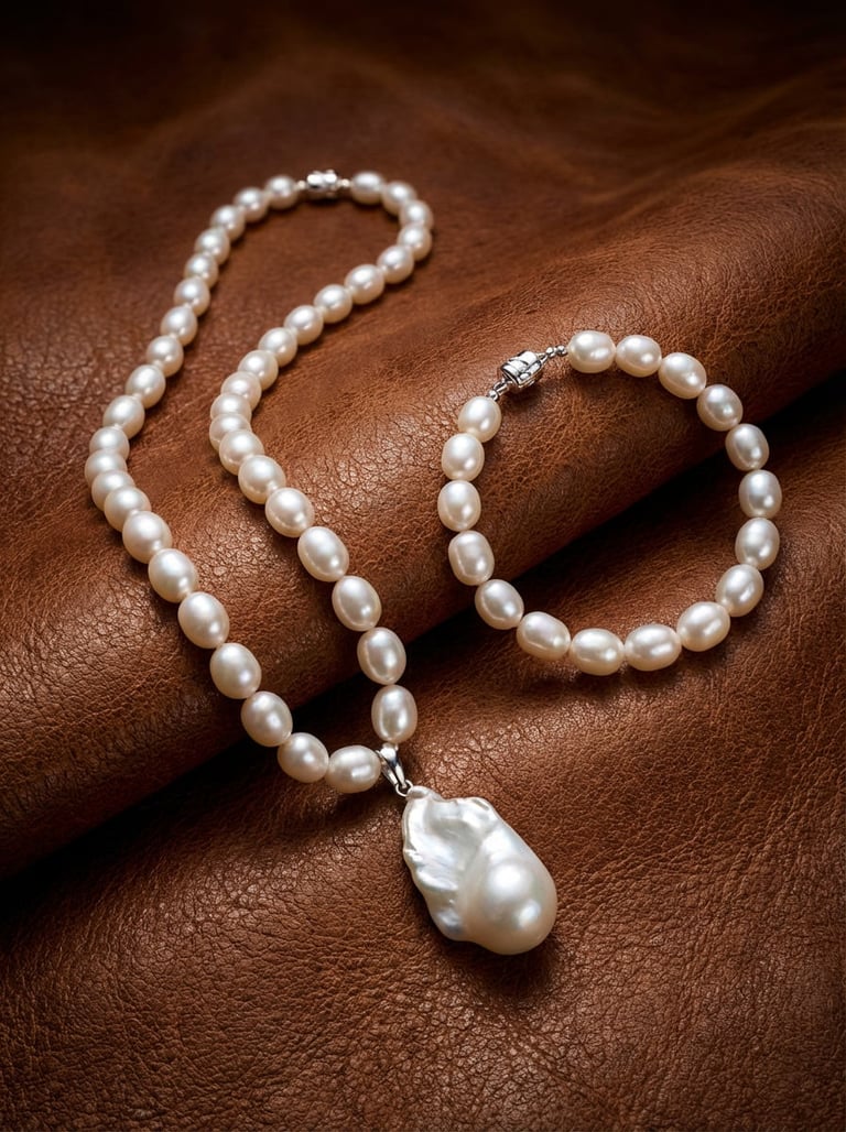 Baroque Elegance Pearl Necklace and Bracelet Set in Sterling Silver