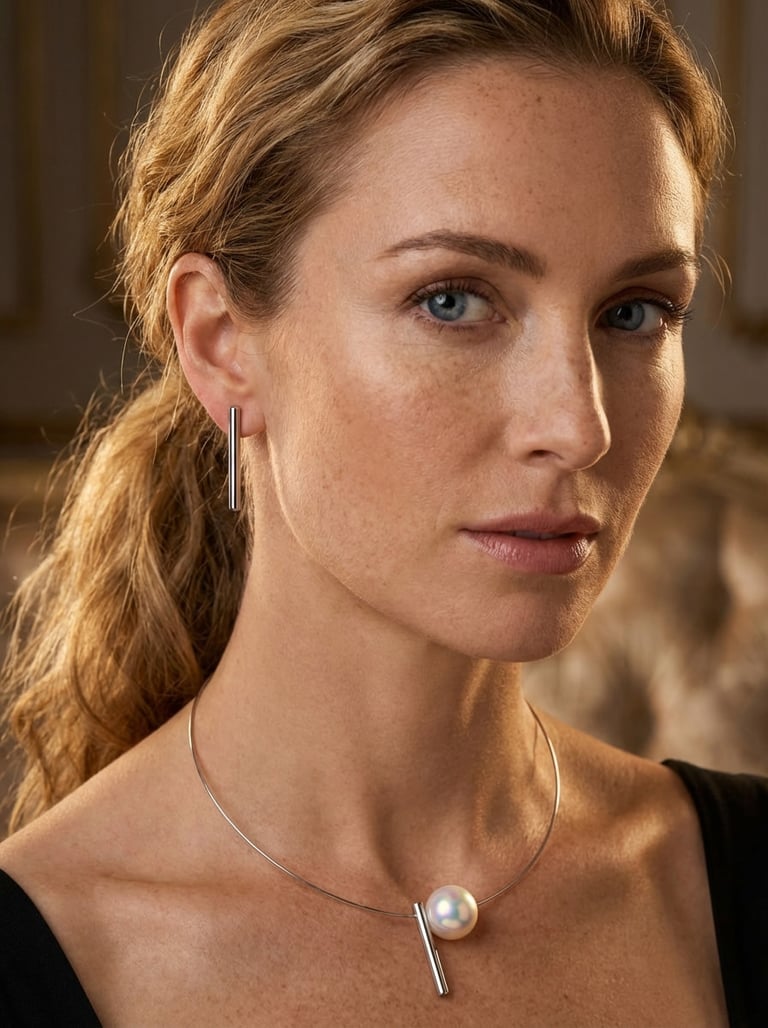 Bar Pearl Choker and Stud Earrings Set