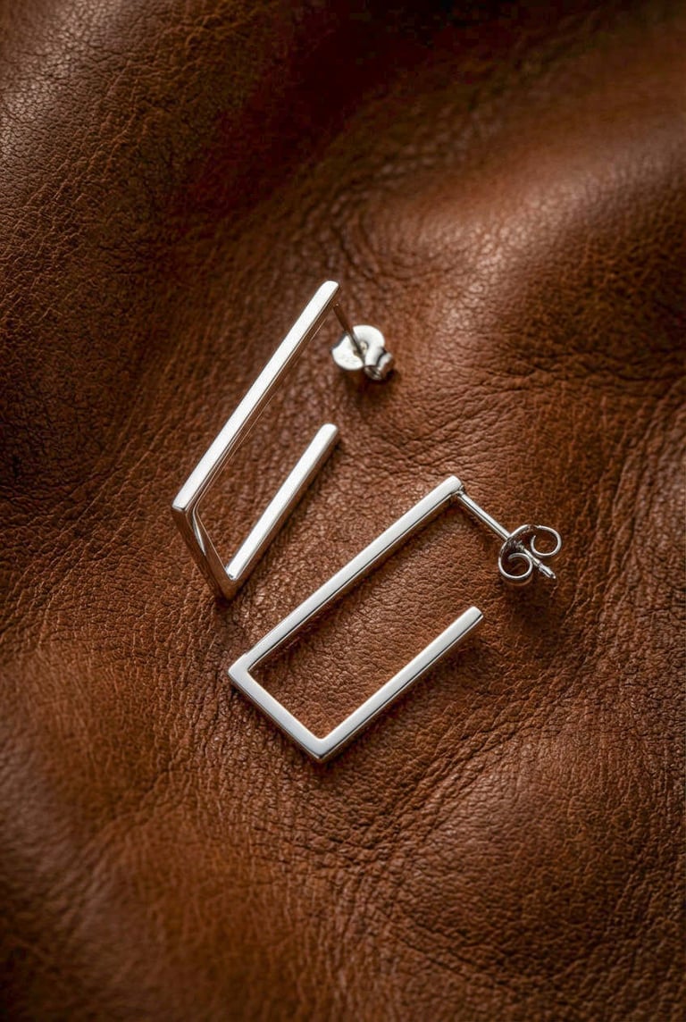 Sterling Silver Rectangular Stud Earrings