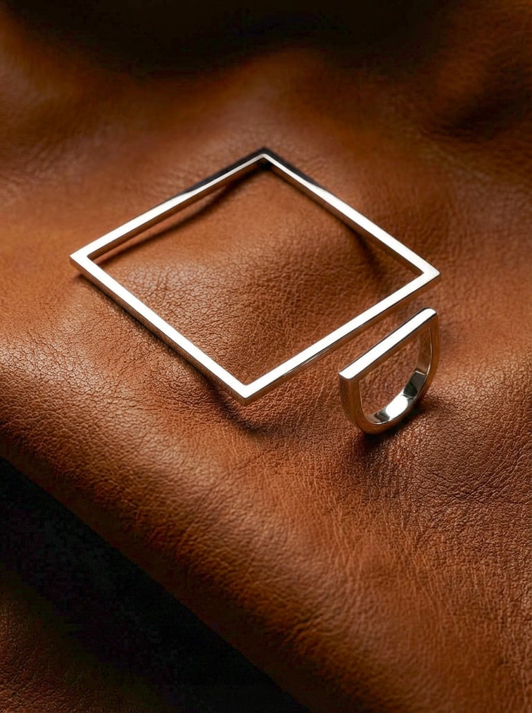 Sterling Silver Square Bangles and Half-Circle Ring Set
