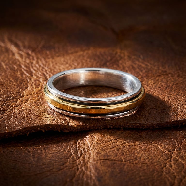 Hammered Kinetic Spinner Ring - Sterling Silver & Gold-Filled
