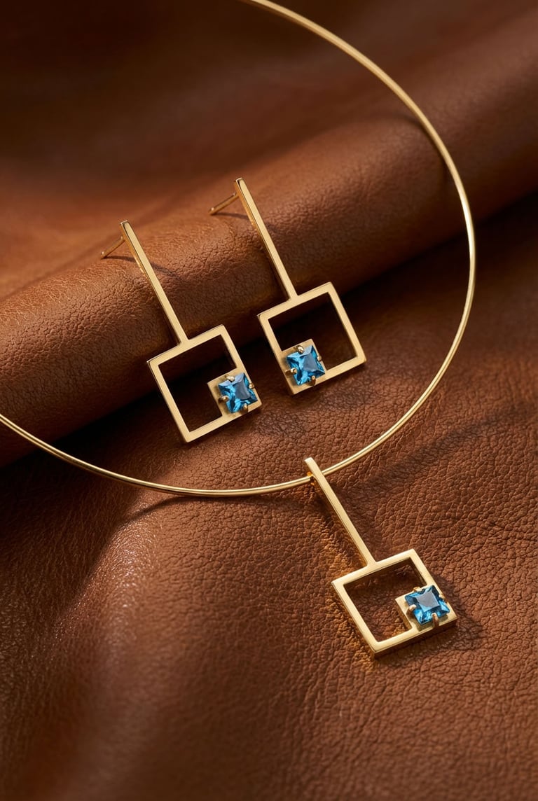 Geometric London Blue Topaz Stud Earrings and Choker