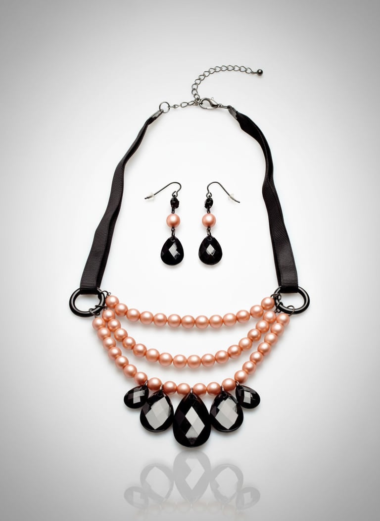 Salmon Swarovski and Black Acrylic Set