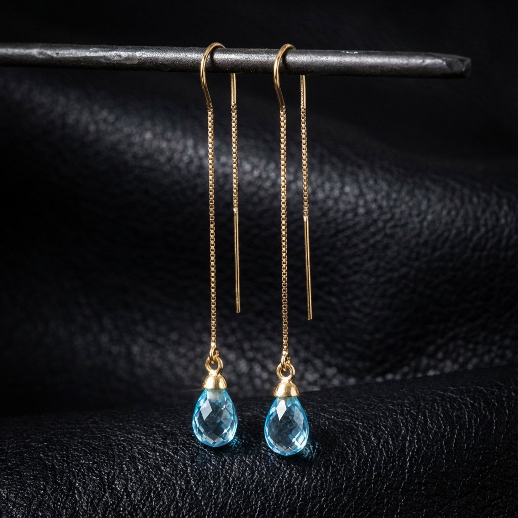 Topaz Elegance 14K Gold Teardrop Threader Earrings