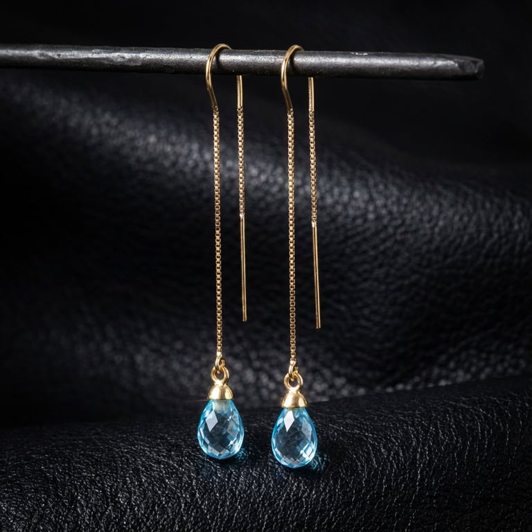 Topaz Elegance 14K Gold Teardrop Threader Earrings