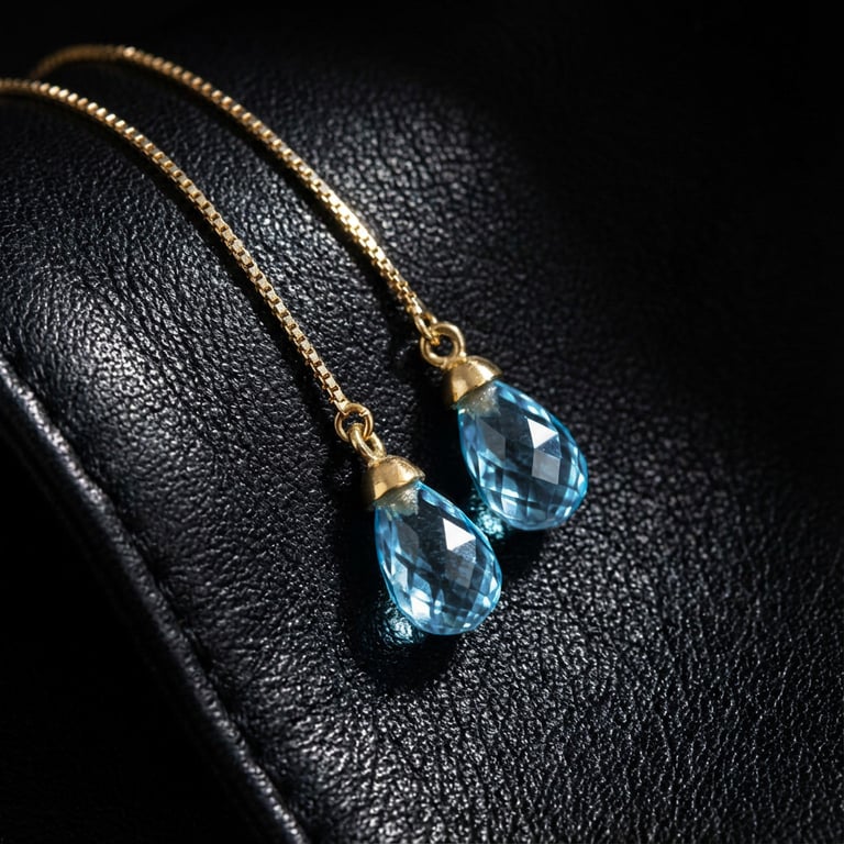 Topaz Elegance 14K Gold Teardrop Threader Earrings