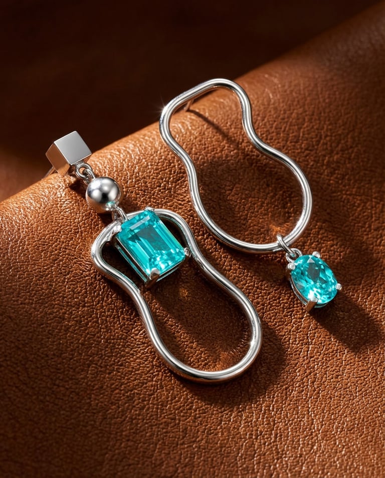 Asymmetrical Blue Paraiba Drop Earrings