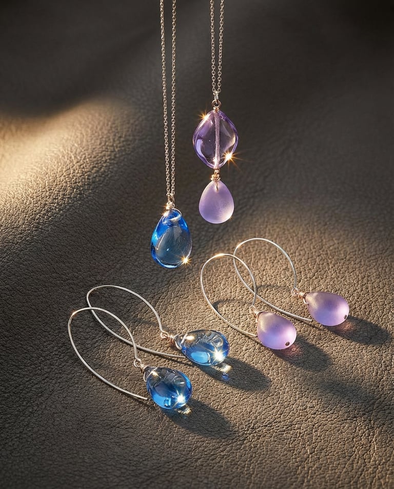 Lavender and Blue Czech Glass Jewelry Set