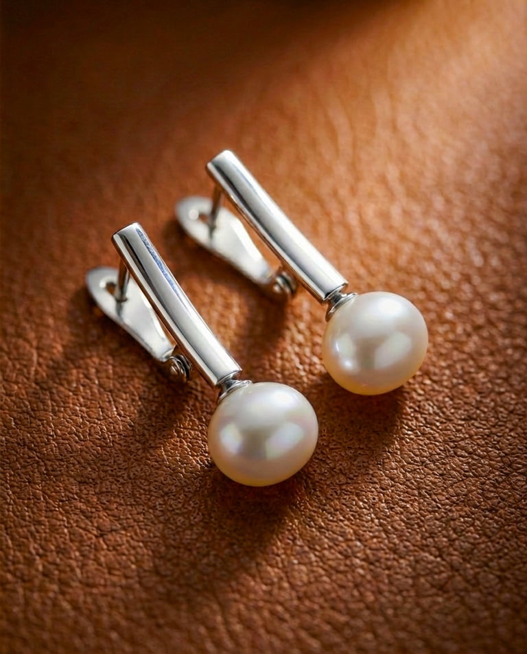 White Pearl and Silver Leverback Earrings