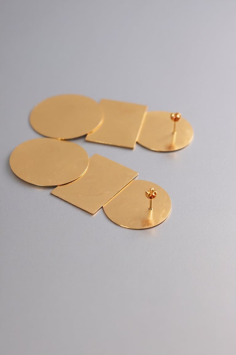 Matte Silver Geometric Earrings with Gold Coating