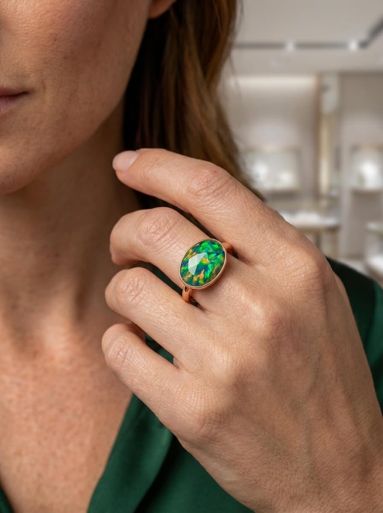 Green Opal Cabochon Silver Ring
