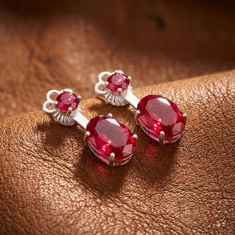 Stud Earrings with Detachable Ruby Jackets
