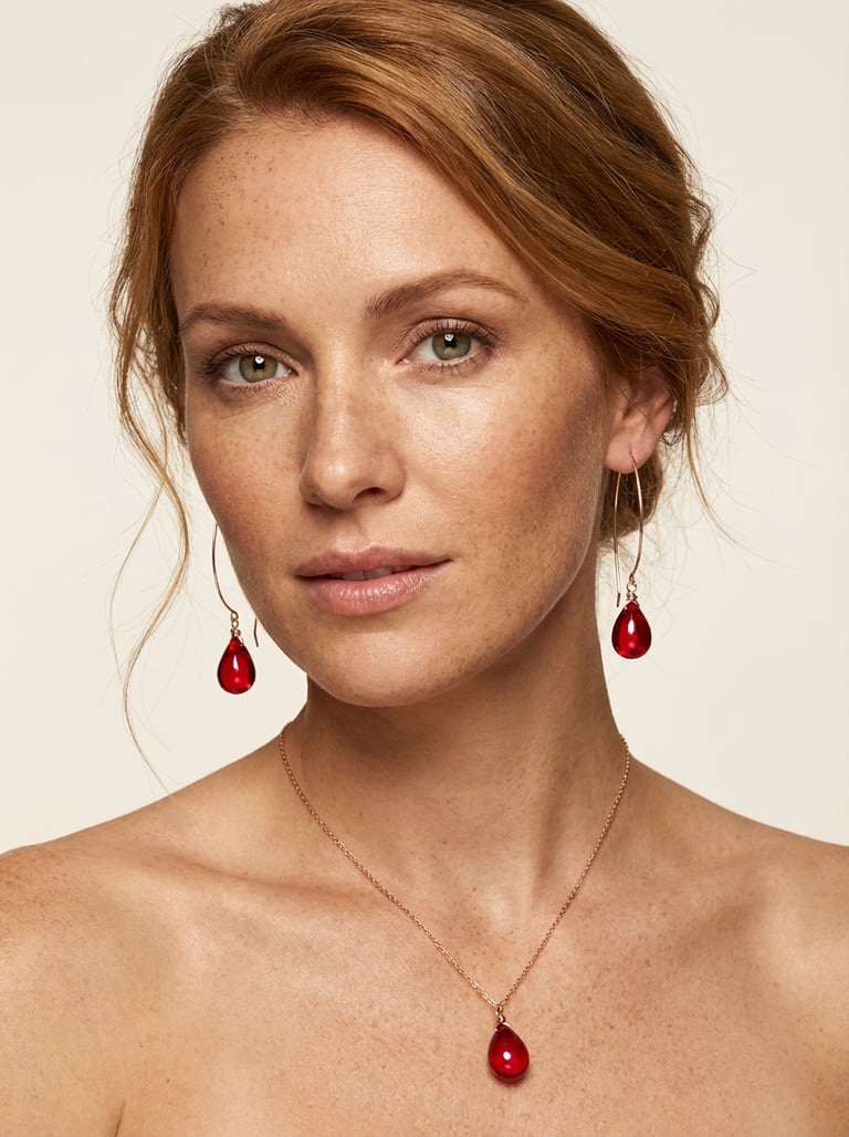 Handcrafted Red Glass Raindrop Jewellery Set