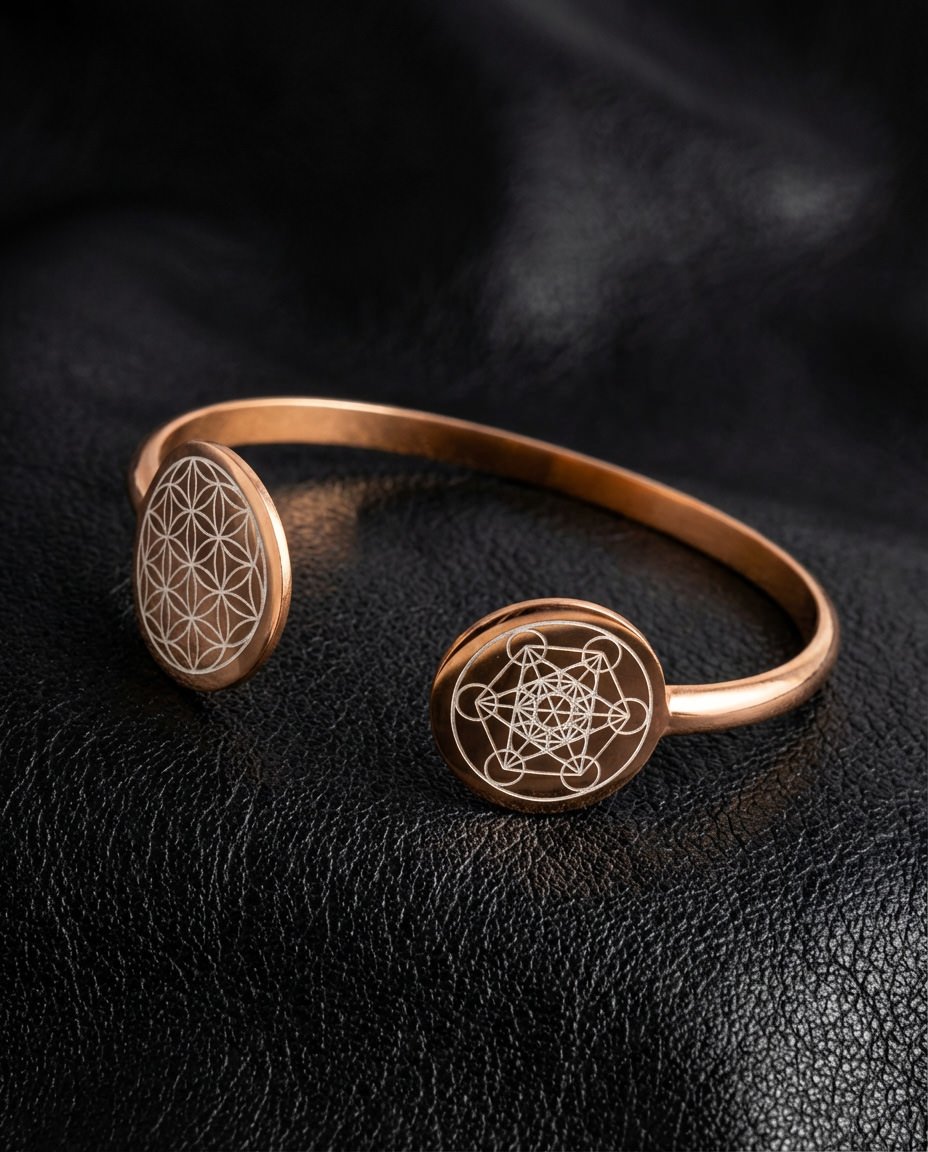 Flower of Life and Metatron's Cube Cuff Bracelet