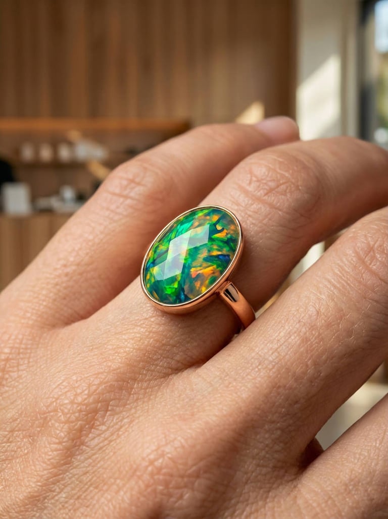 Hand-Made Green Opal Cabochon Silver Ring