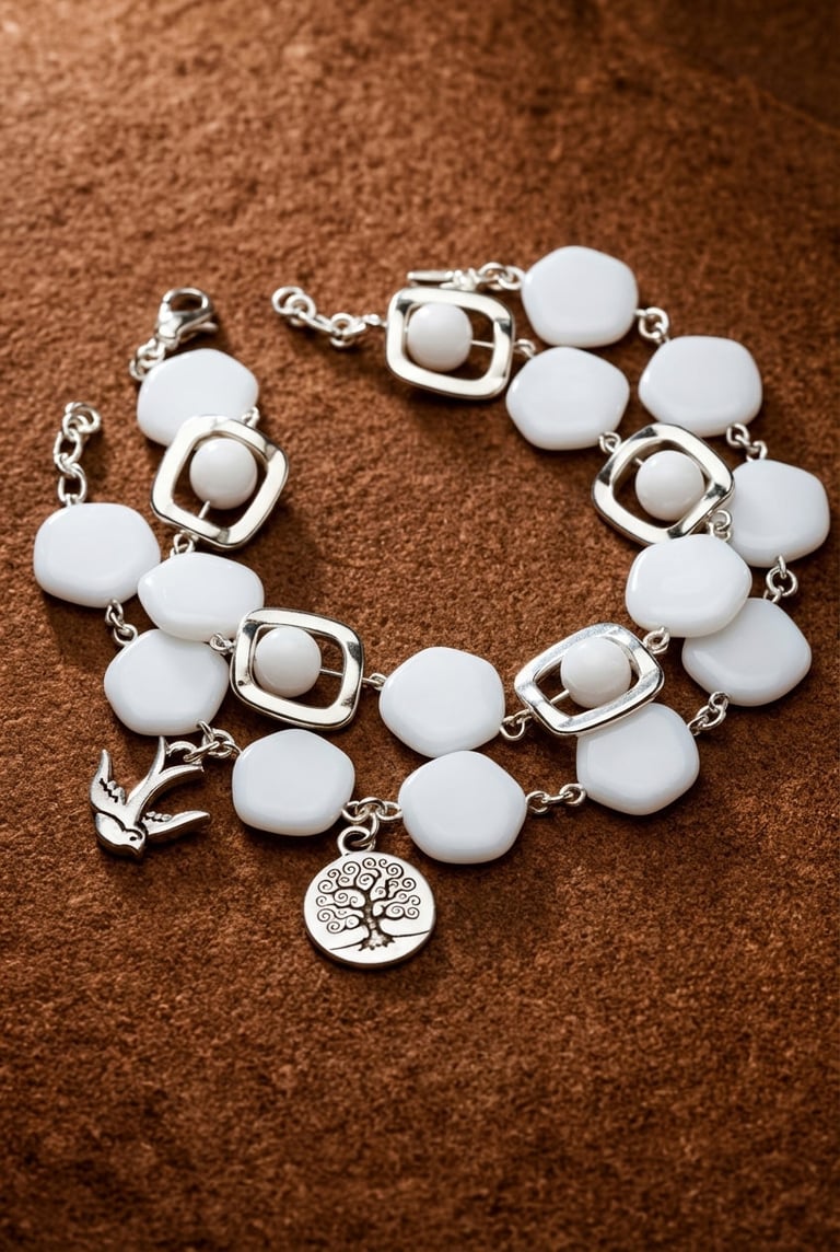 Bohemian Glass and Sterling Silver Bracelet Duo with Charms