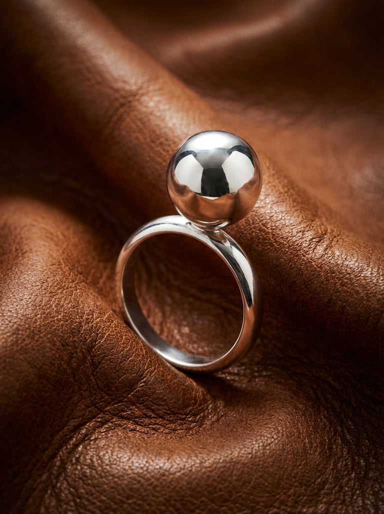 Glossy Sterling Silver Ring with Ball