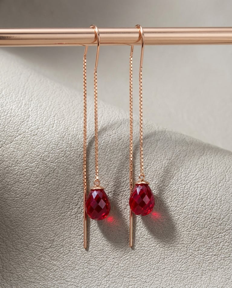 Ruby Briolette Threader Earrings