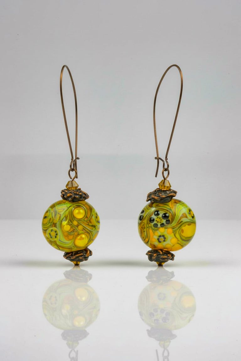 Venetian Glass and Aged Copper Earrings