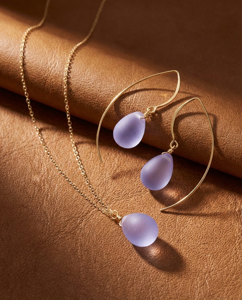 Lavender Raindrop Earrings and Necklace in Sterling Silver