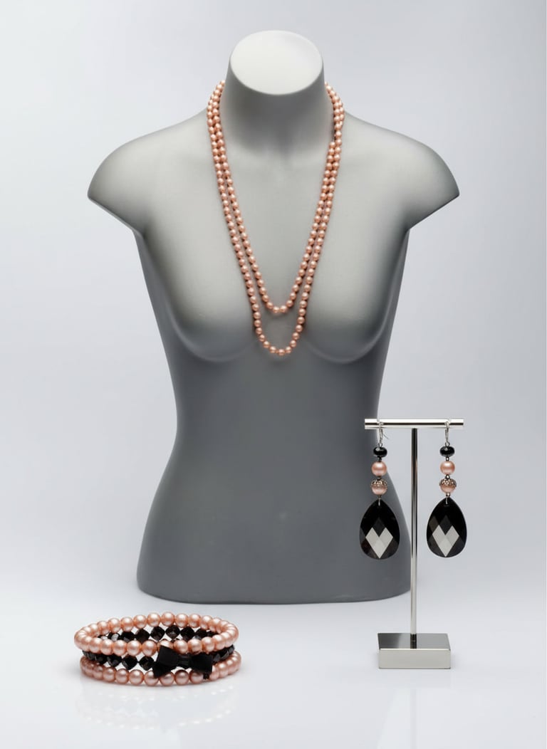 Salmon Swarovski and Black Crystal Jewelry Set
