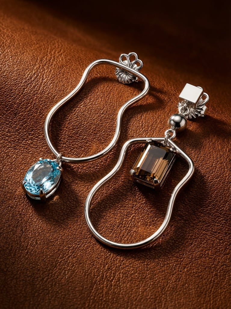 Earrings with Aquamarine and Smoky Quartz