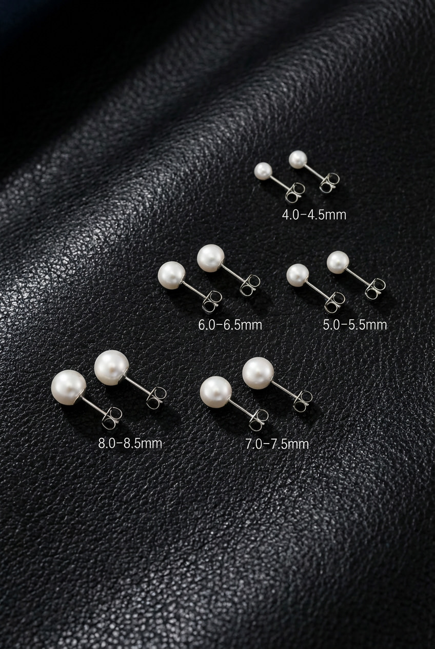 14K Gold, Sterling Silver and White Freshwater Pearl Stud Earrings