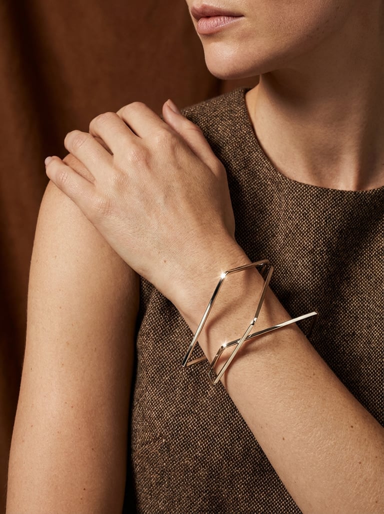 Glossy Sterling Silver Pentagon Bangle Trio