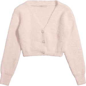 Fuzzy Crop Sweater Cardigan Pearl Button