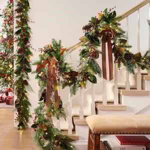 Lit Faux Pine and Berry Garland
