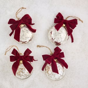 Glass Mercury Ornaments with Bows - Set of 4