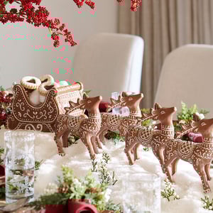 Handcrafted Ceramic Gingerbread Reindeer & Sleigh Set