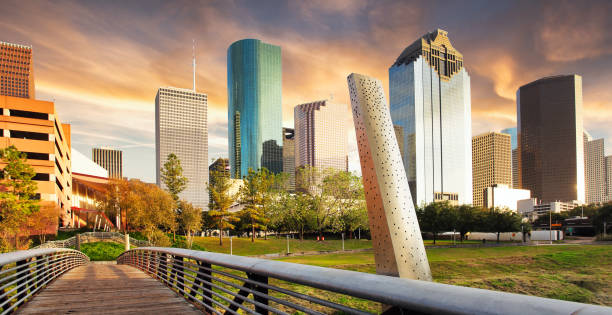 Houston, Texas, USA park and downtown skyline.