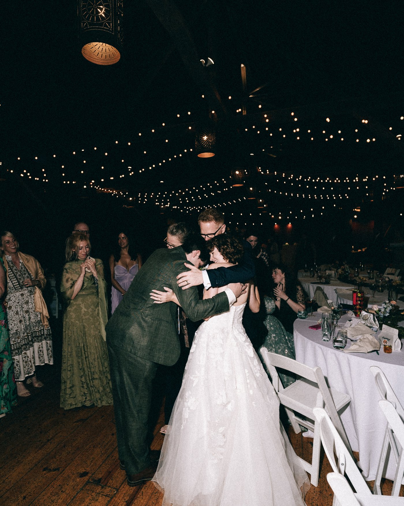 The couple among the tables late in the evening