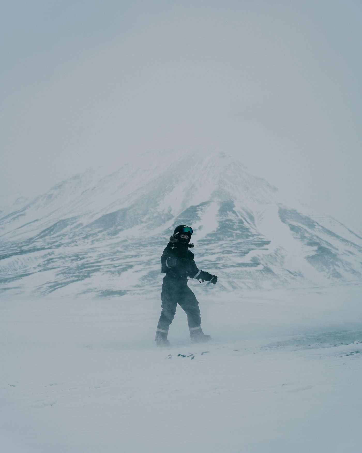 Crossing the ice in a whiteout, trusting the person ahead.
