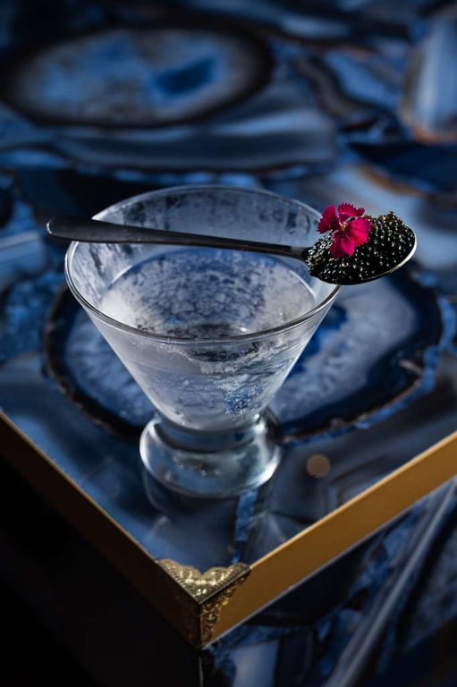 Elegant blue and gold dining room