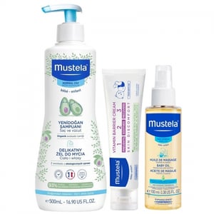 Mustela Gentle Cleansing Gel, Mustela Vitamin Barrier 1-2-3 Cream, Mustela Massage Oil