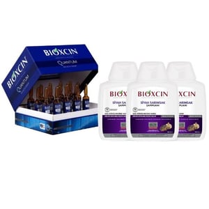 بيوكسين/Bioxcin المجموعة: بيوكسين أمبولات مصل فقدان الشعر الكمي 15 × 6 مل + شامبو بيوكسين بالثوم الأسود 3 × 300 مل