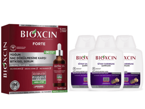 بيوكسين/Bioxcin مجموعة بيوكسين فورتي لتساقط الشعر المكثف: مصل بيوكسين فورتي 3 × 50 مل + شامبو بيوكسين بالثوم الأسود 3 × 300 مل